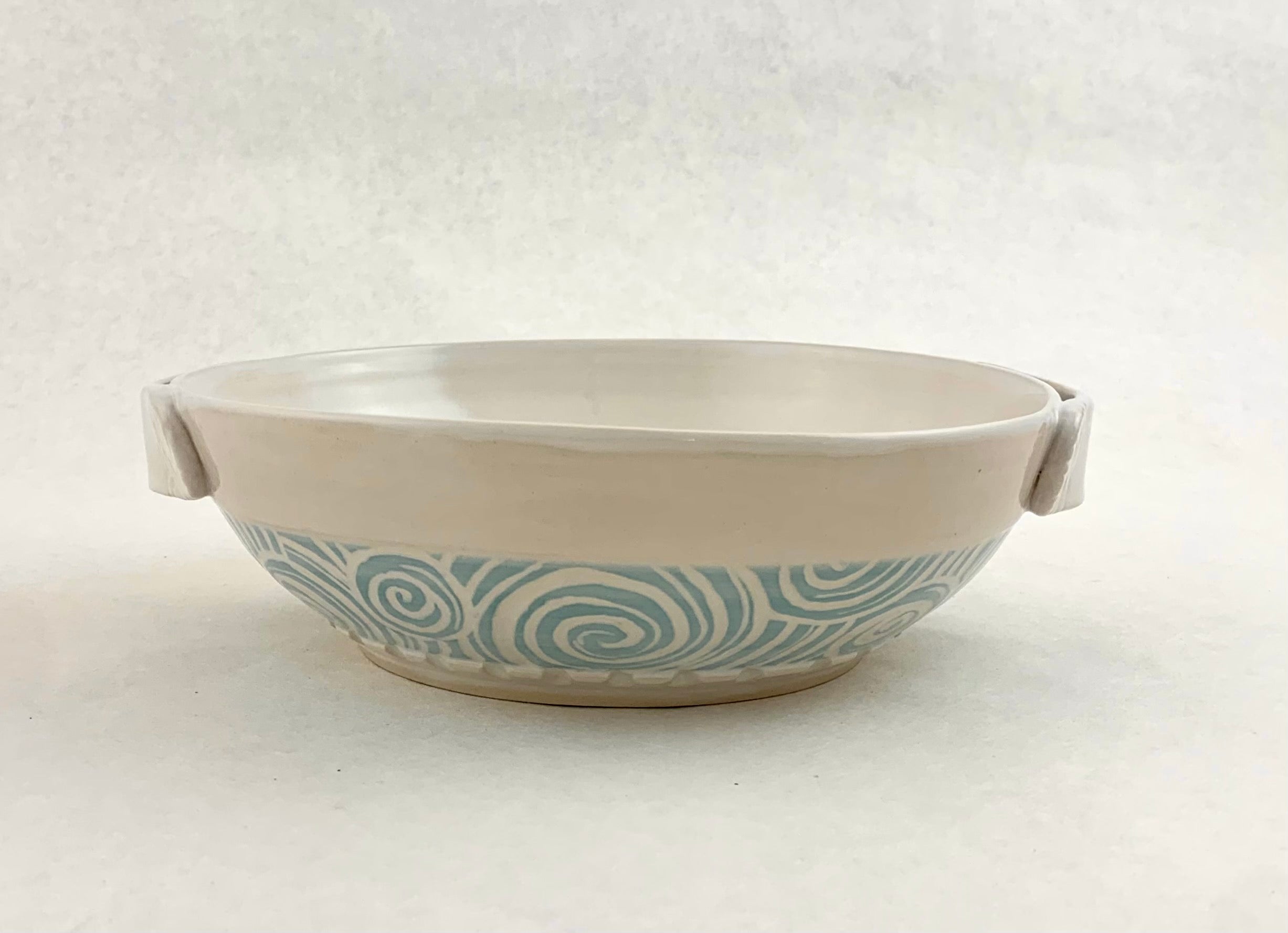 Service Bowl with handles - blue swirls - porcelain