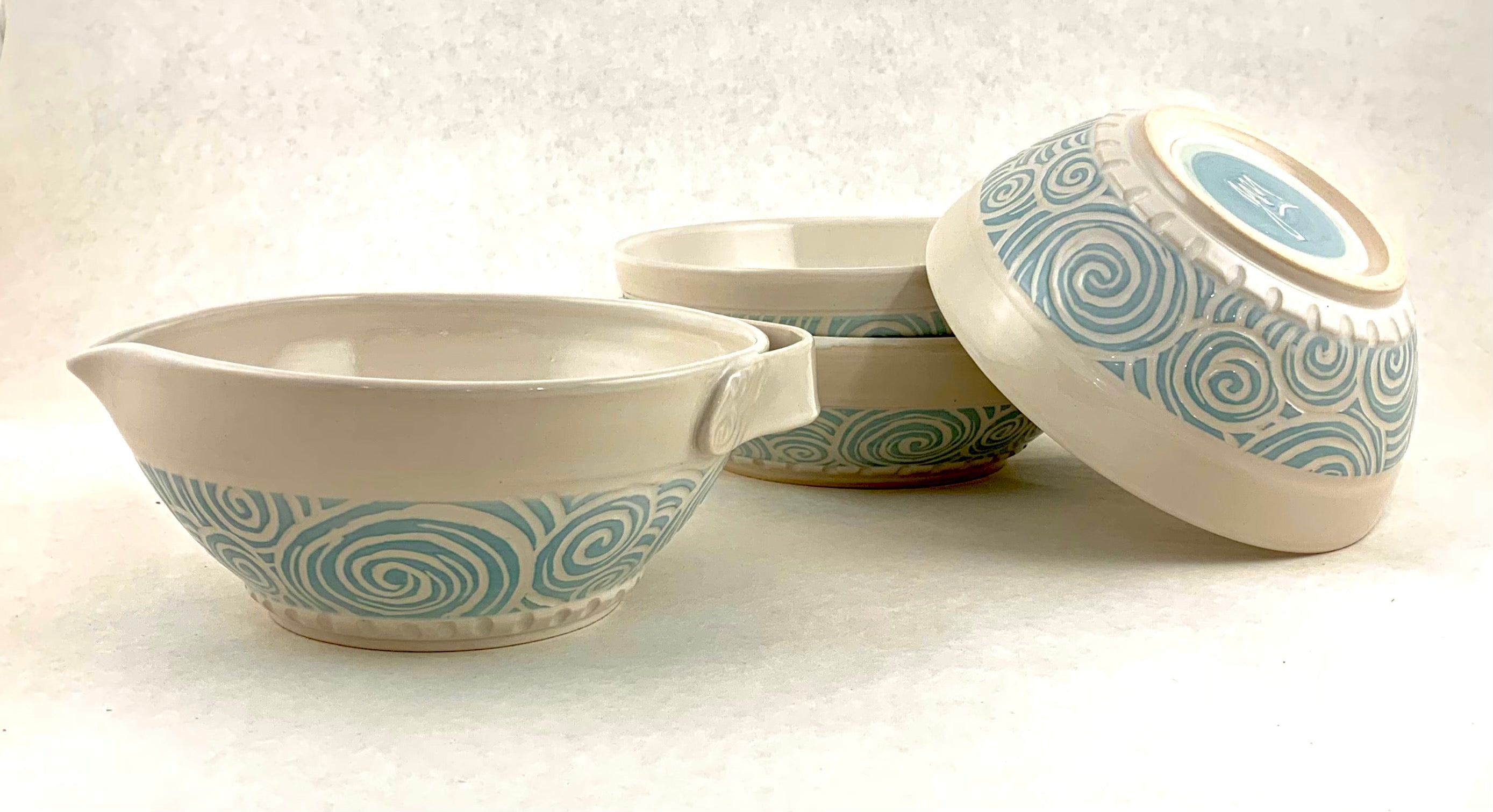 Batter Bowl - blue swirls - porcelain