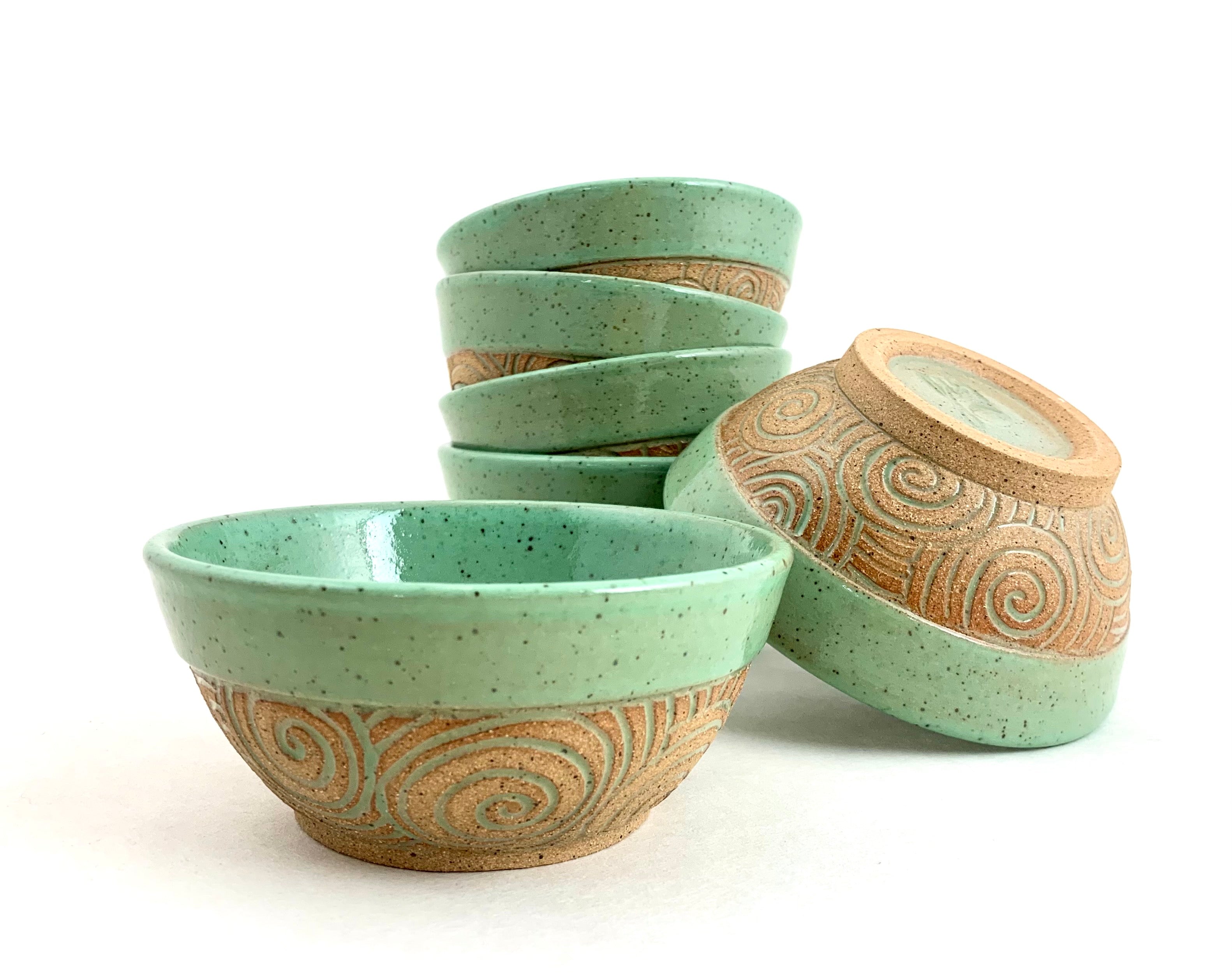 Set of 4 Dessert bowls - Turquoise swirls